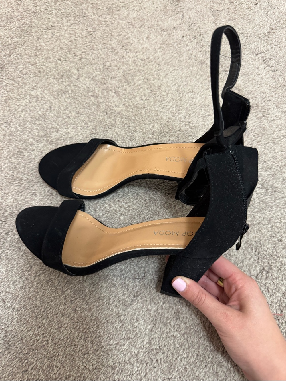TOP Moda Black Suede Ankle Strap Block Heels
